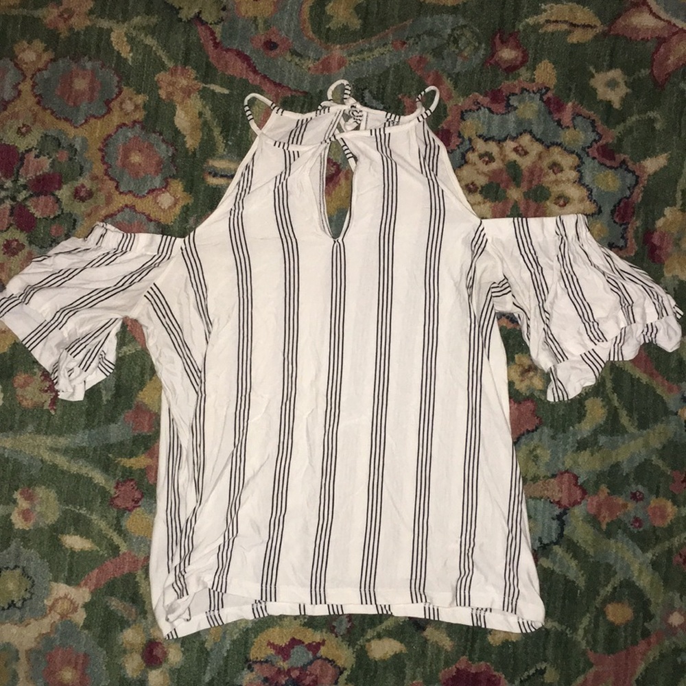 Black and white striped cold shoulder top